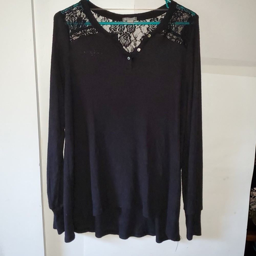 Falls Creek Women's Sweater Soft Loose Fit Henley Style Lace Detail Size L - Picture 2 of 13